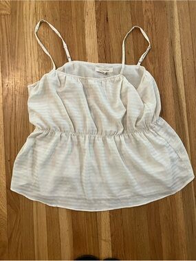 Women’s White Striped Elastic-Waist Spaghetti Strap Camisole